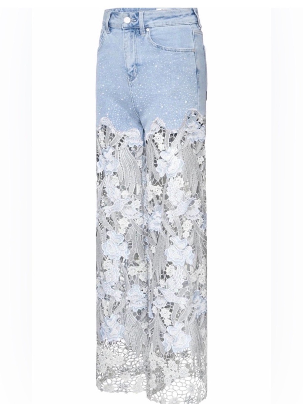 Bayeas Los Angeles Lace Panel Rhinestone Straight-Leg Jeans size 26 - Picture 3 of 15